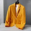 Men's Suits Fashion Blazer High Quality Youth Slim Casual Suit Dress Party Trend Solid Color Blue Yellow Jacket