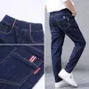 Jeans Fashion Baby Jeans Solid Blue denim Trousers Suitable for Big Boys Casual Washing Blue Jeans Loose Children Pants Fat Boys Clothing 230406