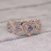 Nouveau Bague princesse carrée en diamant avec forme d'amour en or Rose et Zircon bicolore