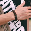 Urok Bracelets Noter Natural Drewniana bransoletka dla mężczyzn 2 szt./Zestaw Braclet Homme 8mm Onyx Tiger Eyes Braslet Stone punka Pulseira Hombre Joias