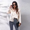 Women's Blouses 2023 Summer Satin Women Blouse Luxury Long Sleeve V Neck Elegant Party Wedding Shirt For Chic Solid Color Shirts