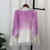 Puntos de mujer HSA 2023 Dulce imitación Mink Terciopelo Gradiente Cardigan Suéter para mujer Invierno Harajuku Versión coreana Encaje Empalmado Suelto