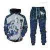 Trainingspakken Dier 3D Tijger Gedrukt Mannen Hoodies Broek Casual Hoody Joggingbroek 2 Pc Set 2023 Lente Sport Pak