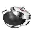 Pans Clanging Double Ear Frying Pan 316 Stainless Steel Large Deep Stew Pot Household Flat Bottom Non Stick
