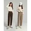 Women's Pants Toyouth Women Woolen Suit 2023 Winter Elastic Waist Straight Loose Wide-leg Trousers Retro Commuting Comfort