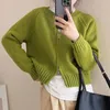 Women's Knits Vintage Women Knitted Cardigan Korean Fashion Round Neck Zipper Cropped Sweaters Casual Loose Solid Jumpers Jackets Outwear