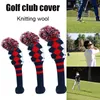 Other Golf Products Pom Knitted Club Head Covers for Woods Driver Fairway Hybrid with Number Tag 3 5 7 X Drop 230406