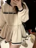 Arbeitskleider 2023 Herbst Lässige Kapuzenkleidung 2-teiliges Set Frau Kurze Sweatshirts Mantel Mode Schlanker Minirock Koreanischer Stil Eleganter Anzug