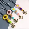 Keychains Fashion Silicone Beaded Keychain For Women Girls Handmade Cute Sunflower Id Badges And Keys Teacher Gift 2023