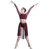 Abbigliamento da palcoscenico Top e gonna da ballo a maniche lunghe in rete 2 in 1 Performance di costumi lirici contemporanei per balletto 19600