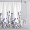 Shower Curtains Lavender shower curtains with hooks waterproof polyester fabric purple floral plant bathroom curtains 230406