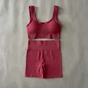 Trajes de yoga Mujeres Ropa deportiva Conjunto sin costuras Sexy Cuello cuadrado Sujetador deportivo Tops Trajes con pantalones cortos Gimnasio Ropa deportiva Sin mangas Chándal 230406