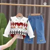 Kleidung Sets Kinder Mode Baby Mädchen Kausalen Pullover Früchte Weste Hemd Hosen Jeans Kinder Säuglings Prinzessin Kleidung Kleinkind Trainingsanzug R231106