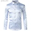 Herren-Freizeithemden, Luxus-Hemd, Herrenseide, Satin, glatte Herrenhemden, lässige Button-Down-Anzughemden, Partyball, Hochzeit, Camisa Masculina, M-XXXL, Q231106