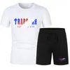 Projektant 2023 lato marka trapstar dres męskie krótkie zestawy z krótkim rękawem czarna bawełniana koszulka z nadrukiem męski zestaw na co dzień męska odzież sportowa Jogger 2 sztuki