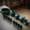 Conjuntos de chá Pinho Verde Cerâmica Conjunto de Chá Estilo Japonês Casa Infusor Retro Creative Side Handle Pot e Cup