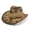 Bohemian Western Cowboy Hat For Women Men 100% Natural Paper Handmade Straw Sun Caps Summer Beach Lifeguard Hats