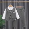 Ensembles de vêtements printemps enfants Gentleman bébé garçon fille pull gilet chemise pantalon enfants vêtements formels enfant en bas âge survêtement années