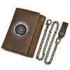 Wallets High Quality Men Genuine Leather Wallet Anti Theft Hasp With Iron Chain Arrivals Viking Symbol Cover Card Holder Short Purse