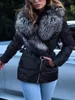 Kvinnor Down Parkas Winter Casual Overcoat Bright Surface Women Jacket Skin Touch Belt Great Faux Päls Collar Lady Puffer Cotton Pock Parka S 5XL 231106