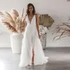 Casual Dresses Sexig Deep V Neck Women Formal Spets Backless Sleeveless White Dress Fashion Party Beach Elegant Banket Brudkläder