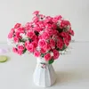 Fleurs décoratives 15 têtes 29 cm mini roses artificielles bouquet de fleurs maison salon bureau ornement de bureau décor de fête de mariage faux