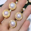 Kolczyki Dangle Para Freshwater Pearl White Baroque 18K Winding Biżuteria Rok Ear Stud Piękny prezent Hook Halloween Classic