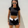 Arbeitskleider Schwarzes T-Shirt Crop Top und Rock 2-teiliges Set Y2K Streetwear Harajuku Mode 2023 Sommer Outfits für Frauen