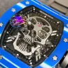 Richa Milles Ys Jb RM052-01 SUPERCLONE Active Tourbillon Montres Montre-bracelet Skull Designer bleu Diamant Creux Automatique Mechanica Céramique Montres de luxe