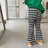 Hosen Koreanischen Stil Kinder Plaid Hosen 2023 Frühling Baumwolle Mode Hose Kinder Flare Mädchen Kleidung