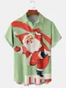 Casual shirts voor heren Christmas Vintage Cartoon Santa Claus Print Men Korte mouw Hawaiiaans shirt borstzak los ademen