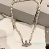 Pink Saturn Pendant Necklaces Women's Planet Pendant Pearl Chain Necklace Wholesale