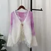 Puntos de mujer HSA 2023 Dulce imitación Mink Terciopelo Gradiente Cardigan Suéter para mujer Invierno Harajuku Versión coreana Encaje Empalmado Suelto