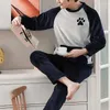 Men's Sleepwear Autumn Pajamas Sleeved Men Cloth Winter Warm Loose Set Home Flannel Cartoon Thicken Top Male Leisure Long