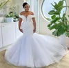 Robe De mariée sirène perlée modeste, épaules dénudées, en Tulle, robes De mariée formelles, 2024