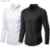 Mäns avslappnade skjortor 2023 Mäns affärsavstånd Långärmad skjorta Classic Fit White Blue Black Smart Male Social Dress Shirts For Plus Premium Shirt Q231106