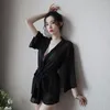 Women's Sleepwear Sexy Underwear Pajamas Chiffon Shirt Thin Transparent Temptation See-through Suit 7340