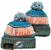 Homens de malha com punho pom miami gorros mia bobble chapéus esporte malha chapéu listrado lã lateral quente gorros de beisebol boné para mulher a2