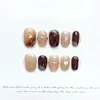 False Nails 10pcs Short Handmade Wearable Press On Med-Length Coffin Brown Color Full Cover Winter Reusable Acrylic Tips