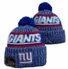 Män stickad manschetterad pom New York Beanies NY NYG Bobble Hats Sport Knit Hat randig Sideline Wool Warm Baseball Beanies Cap för kvinnor A20