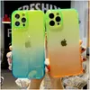 Gradient Watercolor Transparent Phone Case For iPhone 15 14 13 12 11 Pro Max 14 15 Plus Fundas Lens Protection Bumper