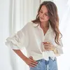 Blouses voor dames shirts chic elegant 100 katoenen gaas dames casual lange flare mouw knop omhoog zoete vrouwelijke blouse camisas de mujer 230404