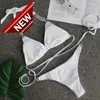 Costumi da bagno da donna Sexy Bikini con diamanti in cristallo bianco 2021 Costume da bagno a fascia incrociato da donna Costume da bagno femminile brasiliano con scollo all'americana