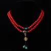 Charm Bracelets Wholesale Buddhist 108 Mala Prayer Bracelets 8MM Red Pine Stone Beads Women Men Yoga Meditation Necklace Drop 230404