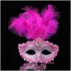 Maski imprezowe moda seksowna maska ​​z pióra Bożego Narodzenia Hallowmas Eye Venetian Masquerade Dance Holiday with Feathers Koraliki DBC Drop D Dhdl2