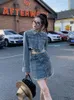 Arbeitskleider SONNEESD Frühling Streetwear Harajuku Unregelmäßige Vintage Burr Edge Cowboy Tops Hohe Taille A-Linie Persönlichkeit Minirock Jeansanzug