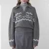 Kadın Sweaters Ins Dalga Jakard Düğmesi Yatak Uzun Kollu Yün Sweater 2023 Sonbahar Kış Sıcak Gündelik Vintage Örgü Külotu