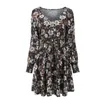 Robes décontractées imprimé floral sexy col en V à manches longues printemps été taille haute cravate robe élégante mode à lacets mini femmes