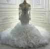 2024 Organza africain à lacets robe De mariée Illusion col haut perles de cristal volants sirène robe De mariée personnalisé robes De Noiva