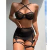 Maillots de bain pour femmes Intimates Bandage Jarretière avec bas Soutien-gorge transparent Femme dure 3 pièces Ensemble exotique Sous-vêtements fantaisie Bikini